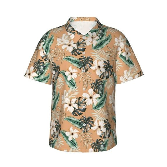 Xecao Tropical Leaves Flower print Hawaiian shirt - a stylish short-sleeve button-down for men, perfect for casual beach and tropical outings.