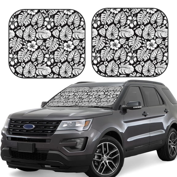 Xecao Tropical Leaves for Foldable Car Sun Shades (2-Pack) offer sun protection with an easy-fold design for convenient windshield shading.