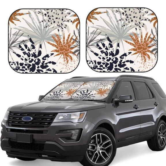 Xecao Tropical Leaves for Foldable Car Sun Shades (2-Pack) offer sun protection with an easy-fold design for convenient windshield shading.