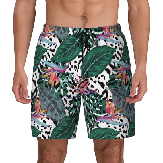 Xecao Tropical Leaves for Men's Swimming Trunks Swim Trunks Quick Dry Swim Shorts with Mesh Lining Funny Swimwear Bathing Suits