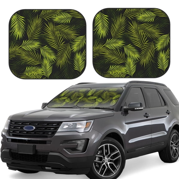 Xecao Tropical Palm Leaves Fern Leaf for Foldable Car Sun Shades (2-Pack) offer sun protection with an easy-fold design for convenient windshield shading.