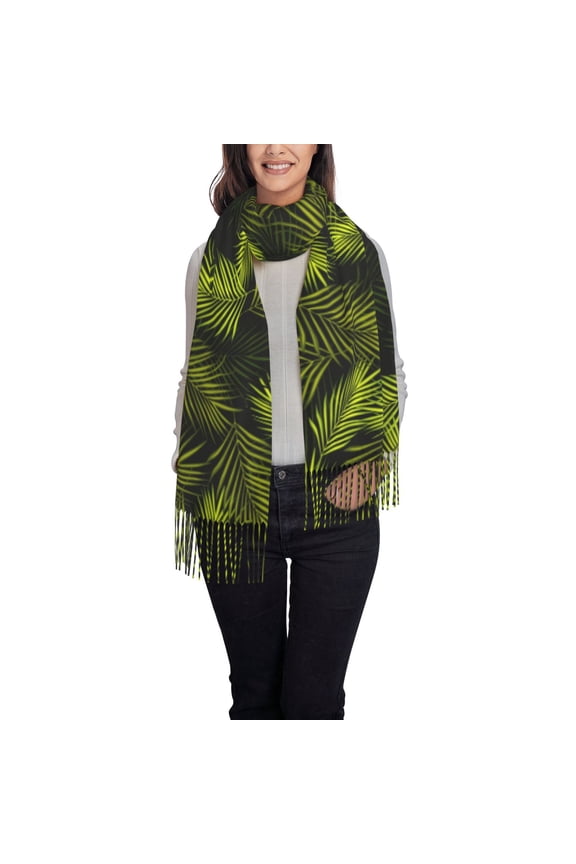 Tropical Palm Leaves Fern Leaf Pattern Womens Winter Scarf Fall Scarf Oversized Large Scarf for Women Warm Shawl Wrap