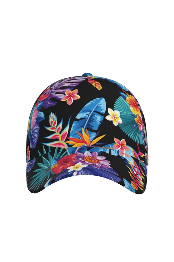 Tropical Palm Leaves for Baseball Cap: Unisex, crafted from classic polyester twill fabric, featuring a soft unconstructed design