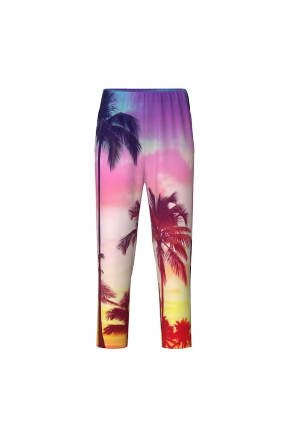 Tropical Palm Tree at Sunset Print Teenagers' Pajama Pants Long Sleep Pants Soft Elastic Waist Pajama Bottoms Elastic waist with 2 Pockets 5-16 Years-Medium