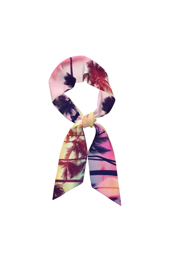 Tropical Palm Tree at Sunset Pattern Large Satin Head Scarf - Satin Hair Scarves Silk Bandana Scarf Headscarf Silk Feeling Scarf for Women