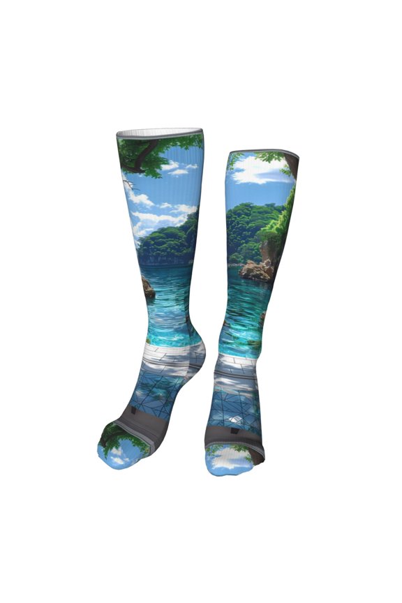 Tropical Paradise Window View Print Calf Socks Seamless Toe, Knee High Long Socks, Sports Socks Trouser Socks for Women and Men-One Size