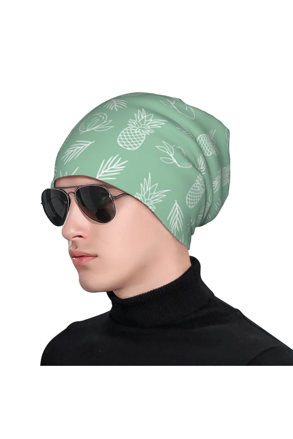 Tropical Pineapple Print Beanie Knitted Hat for Men Women, Winter Fashion Knit Cuffed Caps Unisex