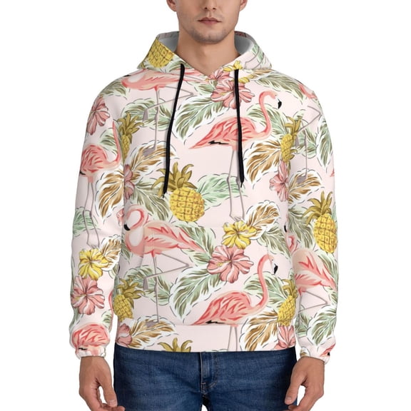 Xecao Tropical Pink Flamingo Pineapple Pattern Men's Adult Pullover Hoodie,Hooded Sweatshirt-4X-Large