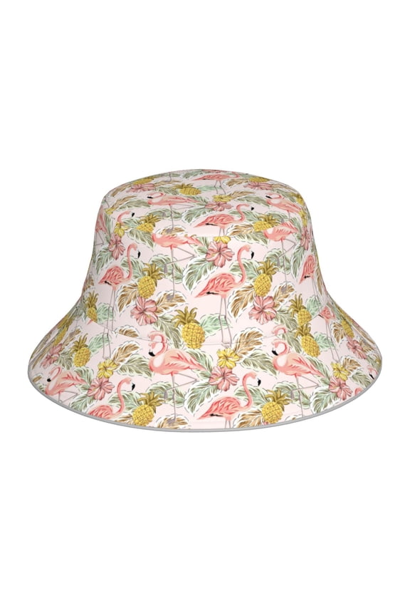 Tropical Pink Flamingo Pineapple Print Men and Women Night Reflective Hat Runner Cap Visor Bucket Hat Boonie Cap