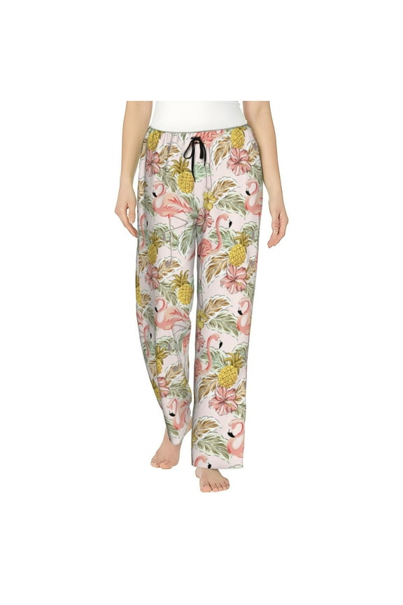 Tropical Pink Flamingo Pineapple Women's Straight Lounge Pajama Pants: The Epitome of Relaxed Sleepwear