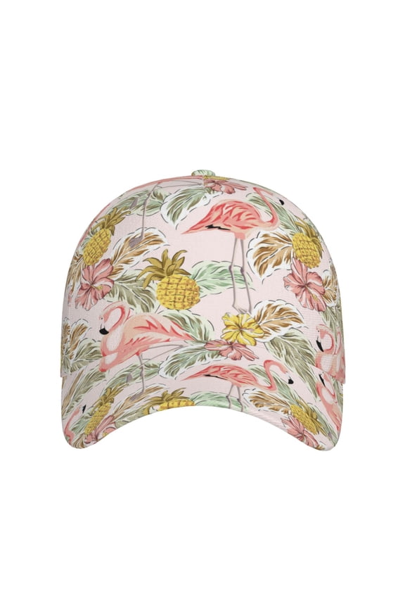 Tropical Pink Flamingo Pineapple for Baseball Cap: Unisex, crafted from classic polyester twill fabric, featuring a soft unconstructed design