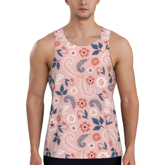 Xecao Tropical Plants Men's Tank Top Workout Quick Dry Sleeveless Gym Jogging Muscle Shirts Summer Swim Beach Tops