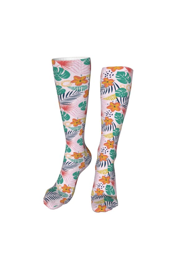 Tropical Plants Print Calf Socks Seamless Toe, Knee High Long Socks, Sports Socks Trouser Socks for Women and Men-One Size