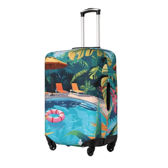 Xecao Tropical Poolside Relaxation Print Elastic Luggage Cover, Double-sided Print , Perfect for Travel, Business, and Daily Use (Suitcase Not Included)-Large