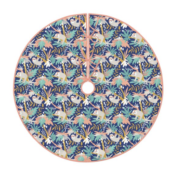 Xecao Tropical Sloth Pattern Christmas Tree Skirt Holiday Part Decorations for Christmas Tree, Farmhouse Christmas Decor Xmas Holiday Home Party Decorations-48"