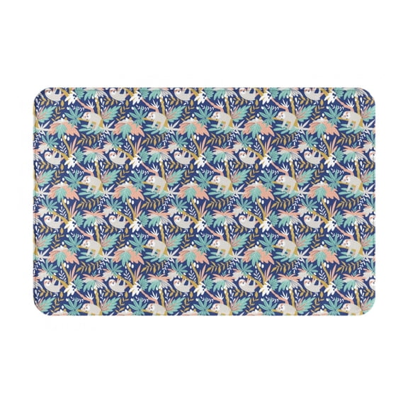 Xecao Tropical Sloth print Flannel Mat: Non-slip, 16x24in. Ideal for kitchen, bedroom, bath & living room.
