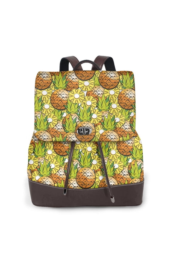 Tropical Summer Fruit Print Large Backpack Soft Leather for Women Travel with Compartment, Adjustable Convertible Strap