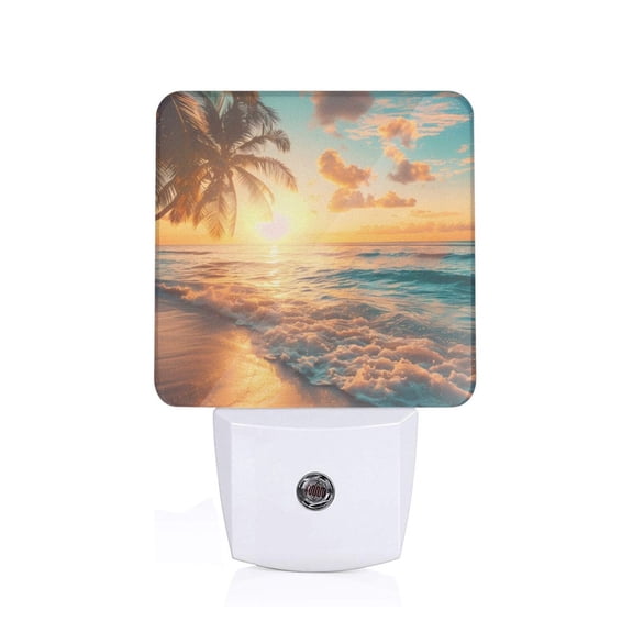 Xecao Tropical Sunset Beach Scene for Night Light - a Wall-mounted LED Fixture with A Dusk-to-dawn Sensor, Ideal for Bedrooms, Bathrooms, Hallways, and Kitchens-US