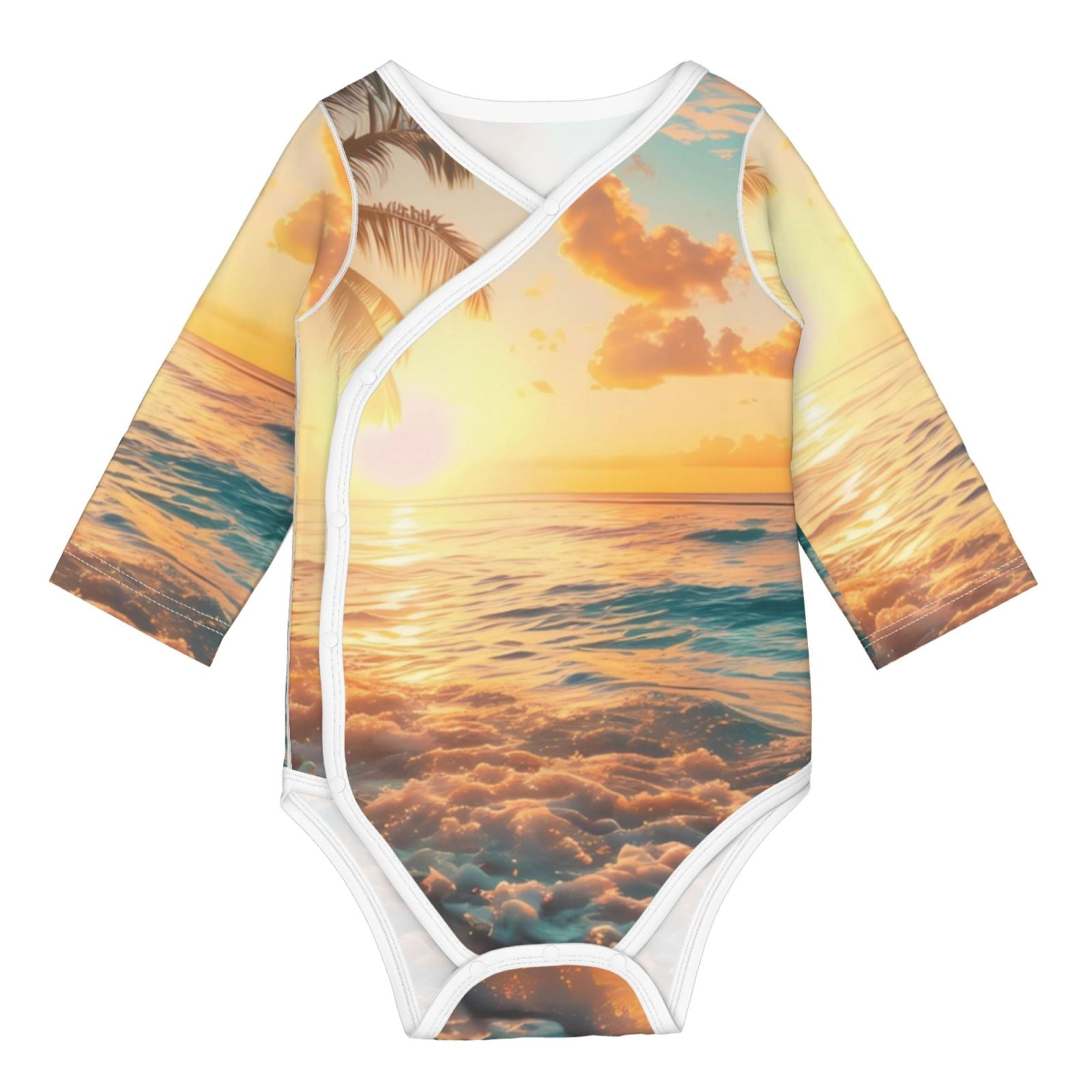 Xecao Tropical Sunset Beach Scene Print Baby unisex-baby Cotton Long-sleeve Bodysuits-12 Months