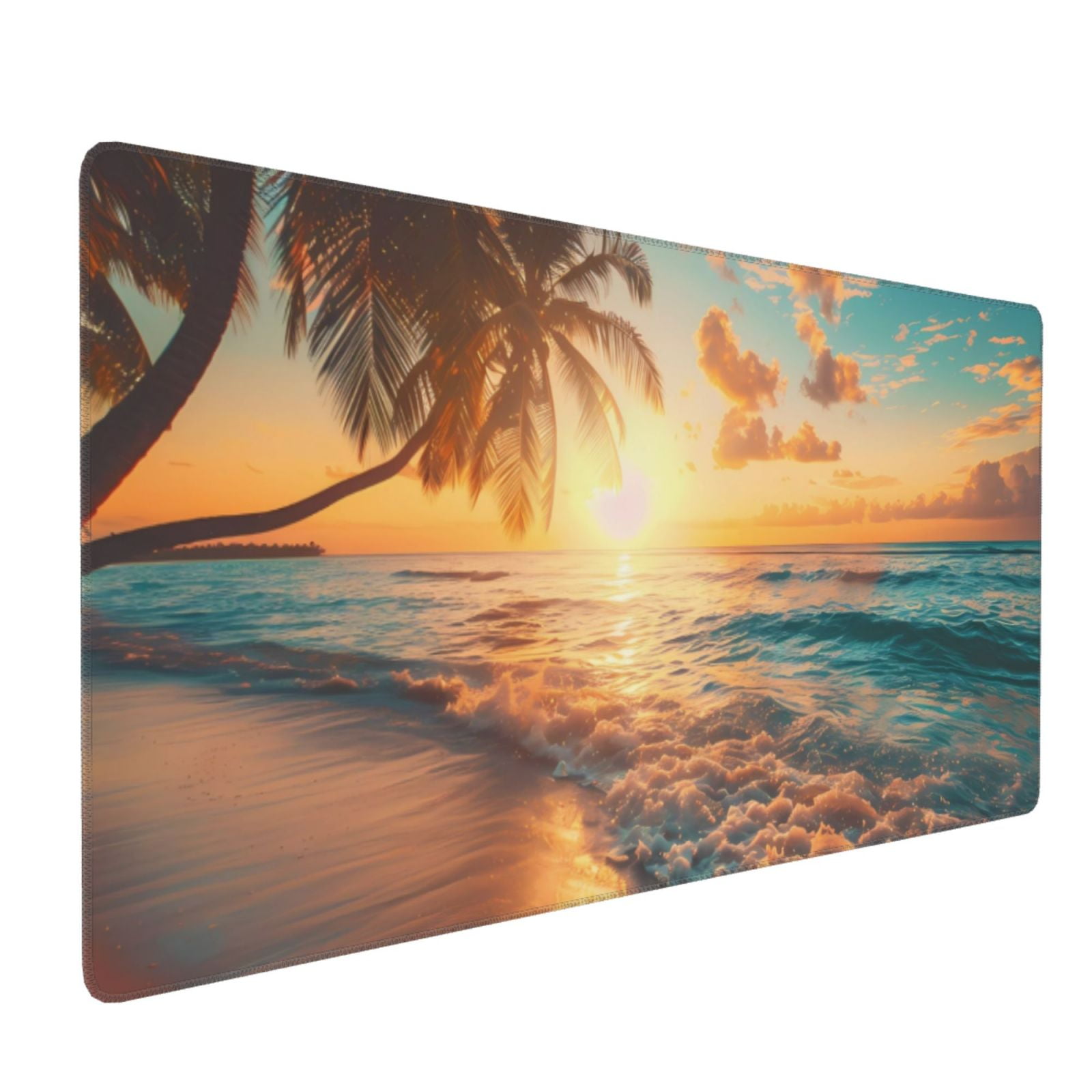 Xecao Tropical Sunset Beach Scene Print Large Mouse Pad, 16x35.5in Mousepad, Professional Non-Slip Rubber Base Big Mouse Pad, Mouse Pad for Gaming & Office Full Desk Mouse Pad