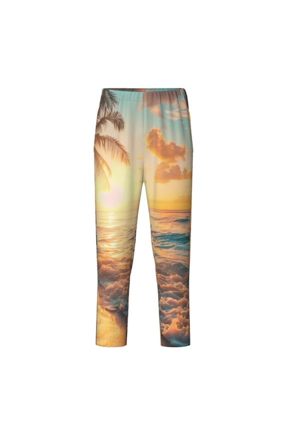 Tropical Sunset Beach Scene Print Teenagers' Pajama Pants Long Sleep Pants Soft Elastic Waist Pajama Bottoms Elastic waist with 2 Pockets 5-16 Years-Medium
