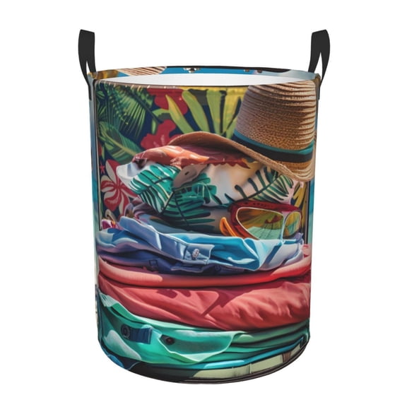 Xecao Tropical Vacation Essentials Print Laundry Basket,Laundry Hamper Designed for Storage Dirty Clothes Hamper,Collapsible Laundry Baskets-Small