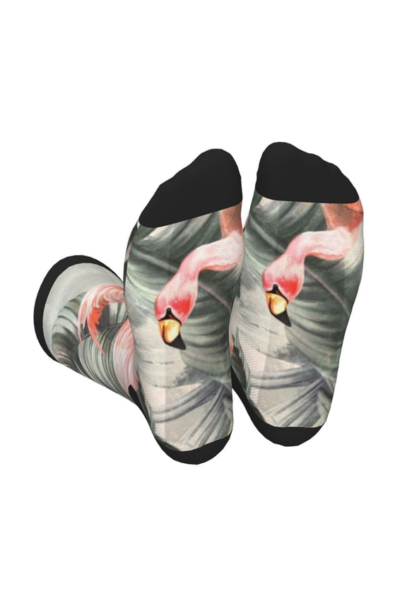 Tropical With Flamingos Print Crew Socks for Men and Women, Men's Soft Moisture-wicking Sock