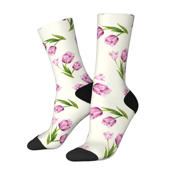 Xecao Tulips Flowers Pattern Sport Socks for Women and Men Crew Socks Sporty Calf Socks Casual Socks