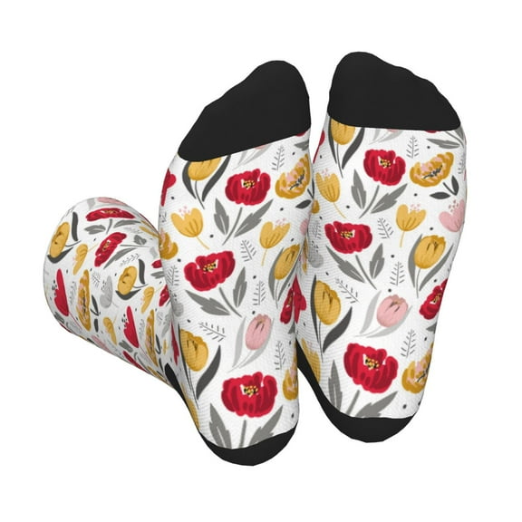 Xecao Tulips Flowers Print Crew Socks for Men and Women, Men's Soft Moisture-wicking Sock