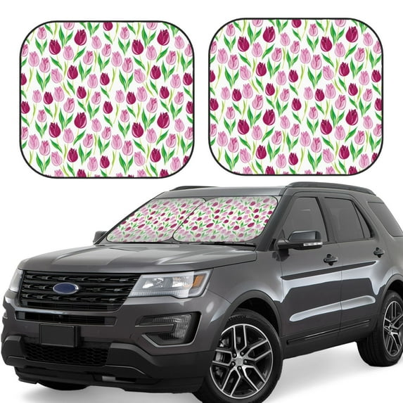 Xecao Tulips Flowers for Foldable Car Sun Shades (2-Pack) offer sun protection with an easy-fold design for convenient windshield shading.