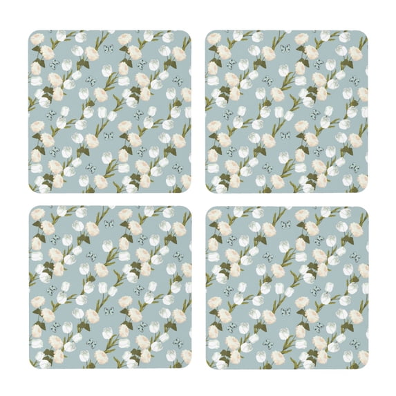 Xecao Tulips Flowers for MDF Cork Coaster 4 Pcs,Drink Coasters,Suit for House Warming Gifts New Home ,Coffee Table Decor-Square