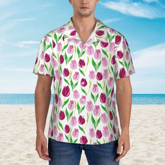 Xecao Tulips Flowers print Hawaiian shirt - a stylish short-sleeve button-down for men, perfect for casual beach and tropical outings.