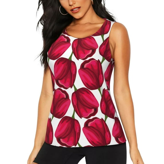 Xecao Tulips Flowers print women's scoop neck, loose-fit workout tank tops for the gym.