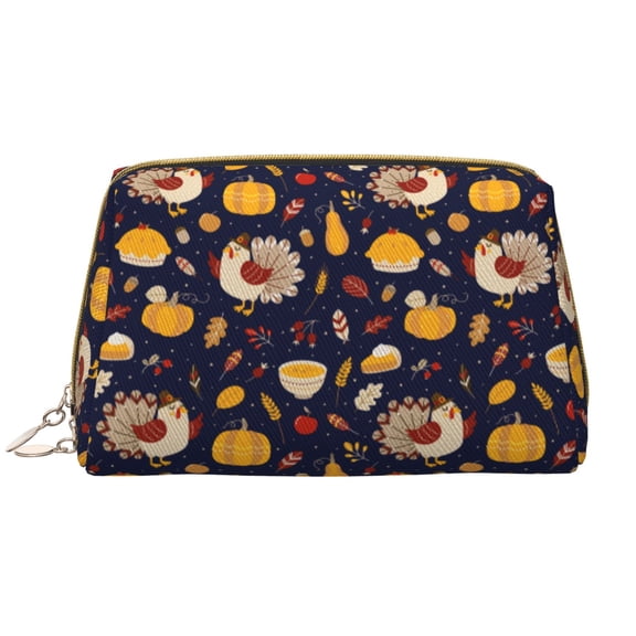 Xecao Turkey And Autumn Print Fashion Makeup PVC Bag Large Capacity Travel Cosmetic Bag for Women Organizer Toiletry Clutch