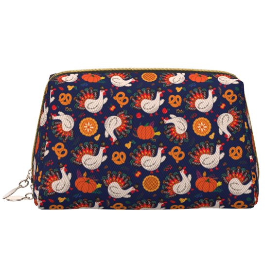 Xecao Turkey And Thanksgiving Print Fashion Makeup PVC Bag Large Capacity Travel Cosmetic Bag for Women Organizer Toiletry Clutch