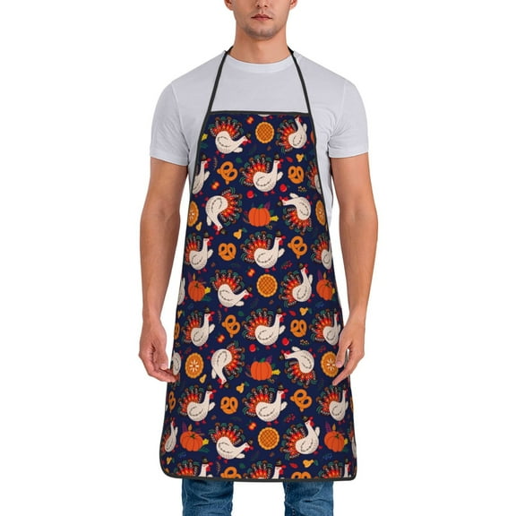 Xecao Turkey And Thanksgiving Print Funny BBQ Chef Aprons for Men Women,Adjustable Kitchen Cooking Aprons with Pocket Waterproof Oil Proof No Pilling Fading