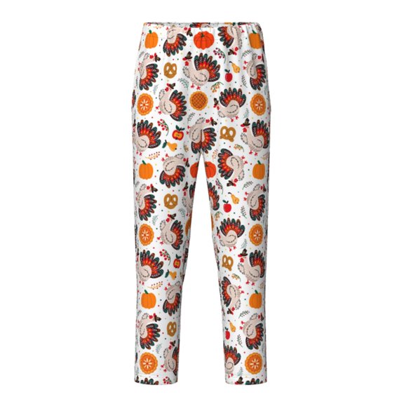 Xecao Turkey And Thanksgiving2 Print Teenagers' Pajama Pants Long Sleep Pants Soft Elastic Waist Pajama Bottoms Elastic waist with 2 Pockets 5-16 Years-Large