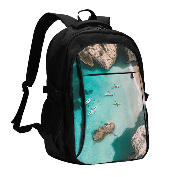 Xecao Turquoise Beach Kayaking for Travel Laptop Backpack, USB-Charging-Enabled, Spacious Business Backpack for Men and Women,College School Computer Bag