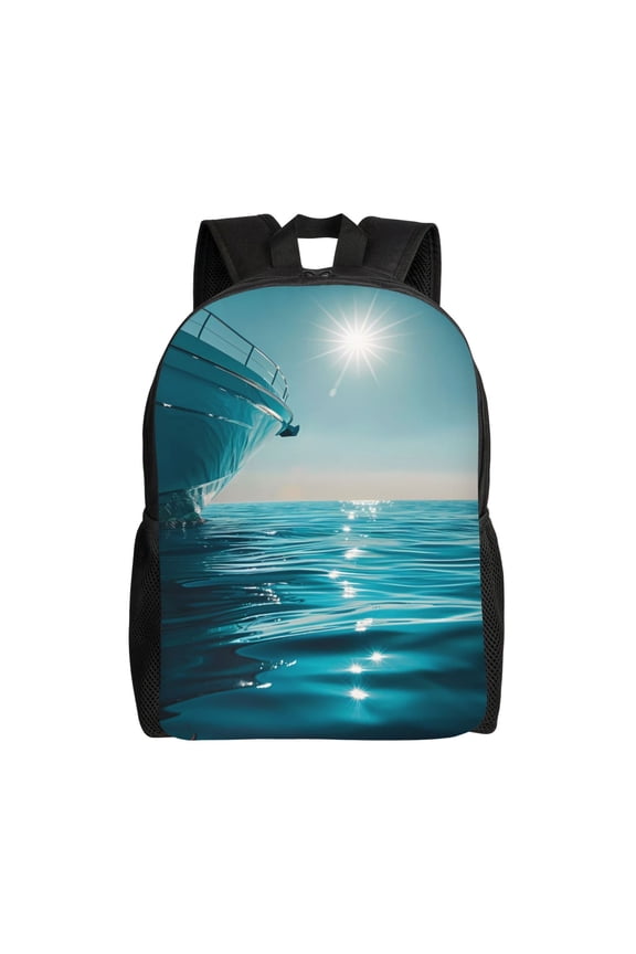 Turquoise Ocean Reflection Print School Backpack with Laptop Compartment Small Travel Laptop Backpack for Women Men Waterproof College Backpack Simple School Bag