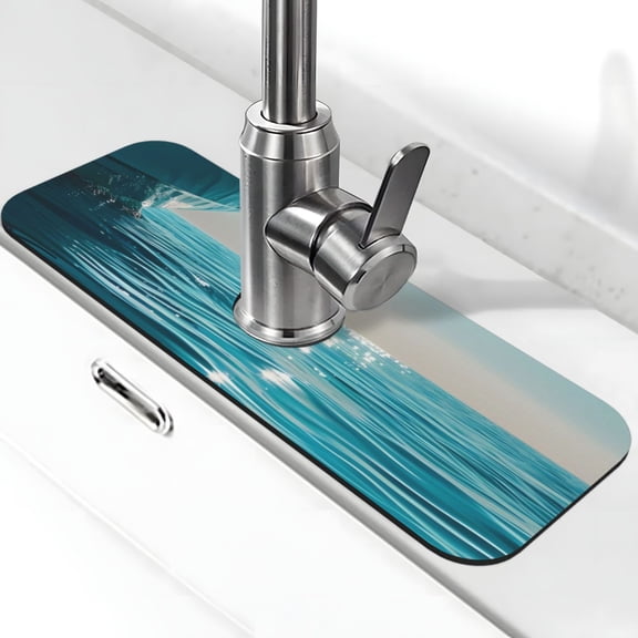 Xecao Turquoise Ocean Reflection for Kitchen Sink Splash Guard Faucet Mat , Faucet Guard & Draining mat, (15" X 5.5" )