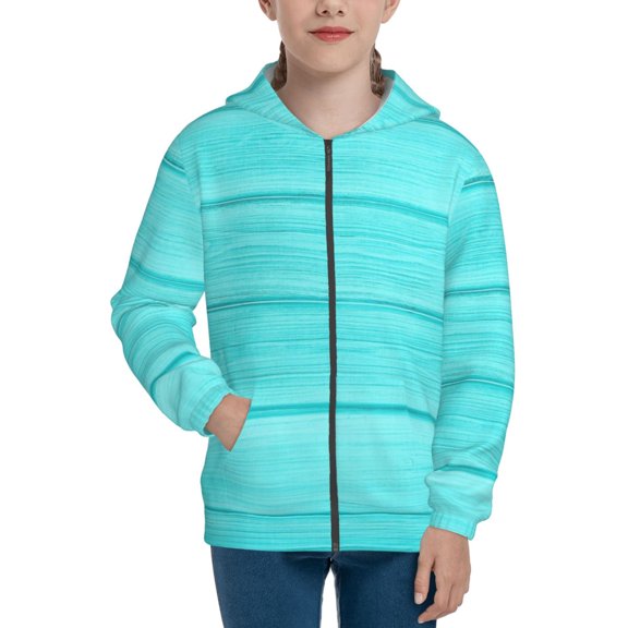 Xecao Turquoise Wooden Pattern Zip Up Hoodies for Boys Girls, Sweatshirt with Pockets-Small