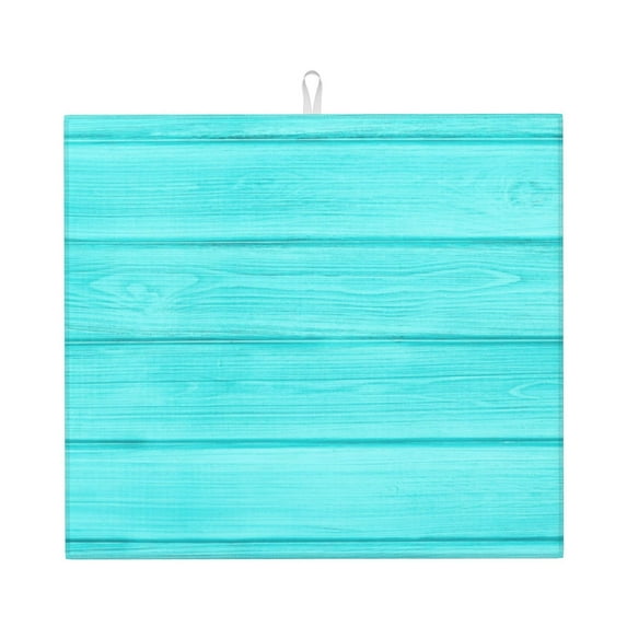 Xecao Turquoise Wooden Print Dish Drying Mat for Kitchen Counter,Absorbent Coffee Bar Mat, Dish Drainer Rack Mats,Dining Room Decoration
