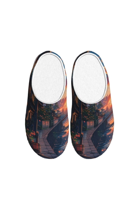 Twilight Canal Reflection Print Cotton Slippers Fuzzy Warm Cozy Slippers Non Slip House Slippers For Indoor Outdoor Cotton Slippers House Slippers-8