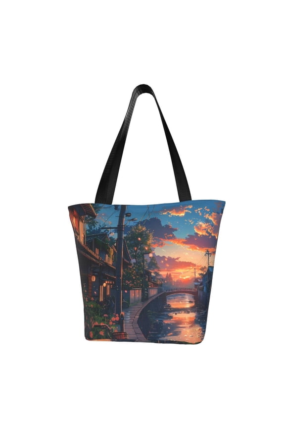 Twilight Canal Reflection for Tote Bag for Women -Tote Shoulder Bag with A Little Pocket Inside, Perfect for Travel and Work.