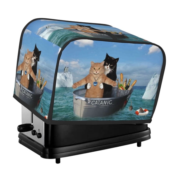 Xecao Two Brave Cats Are Floating On The Sea Iceberg Print 2 Slice Toaster Cover with Pockets, Small Appliance Cover, Dust and Fingerprint Protection, Machine Washable