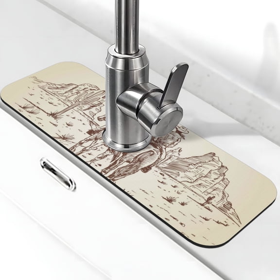 Xecao Two Cowboys Riding Horses In The Desert for Kitchen Sink Splash Guard Faucet Mat , Faucet Guard & Draining mat, (15" X 5.5" )