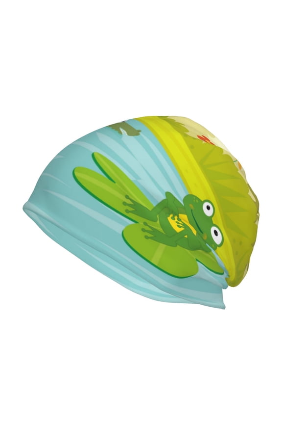 Two Frogs Are Sitting On Water Lilies Print Knit Hat,Winter Beanie for Men Women, Beanie Soft Warm Ski Stocking Cuffed Cap