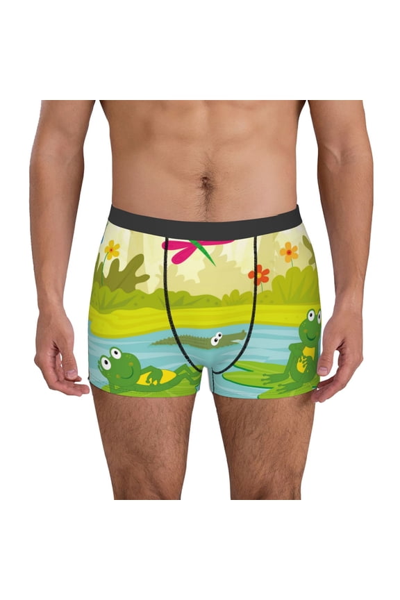 Two Frogs Are Sitting On Water Lilies Print Men's Underwear Boxer Briefs,Breathable Choice for Men's Underwear-Medium