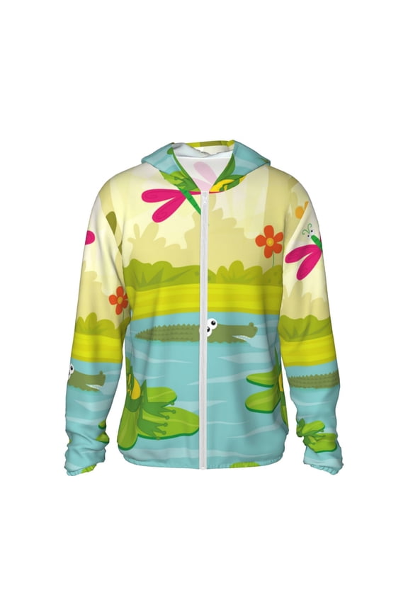 Two Frogs Are Sitting On Water Lilies for Sun Shirt-A lightweight, Hoodie-Style Long-Sleeve UV Protection Garment Designed for Other Outdoor Activities. -Small