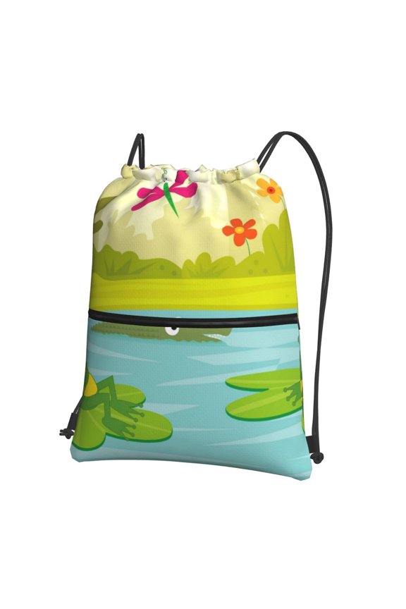 Two Frogs Are Sitting On Water Lilies for Drawstring Bags,Pull String Backpack Bags,String Bag Sackpack